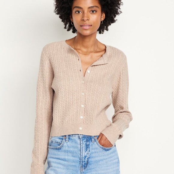 Old Navy Sweaters - Old Navy Cable Knit Cardigan Sweater NWT Beige Oatmeal Womens L Lightweight